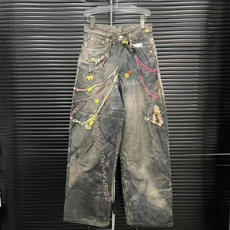 Jeans Donna Vita Alta con Stampa Catena – Denim Fashion Streetwear