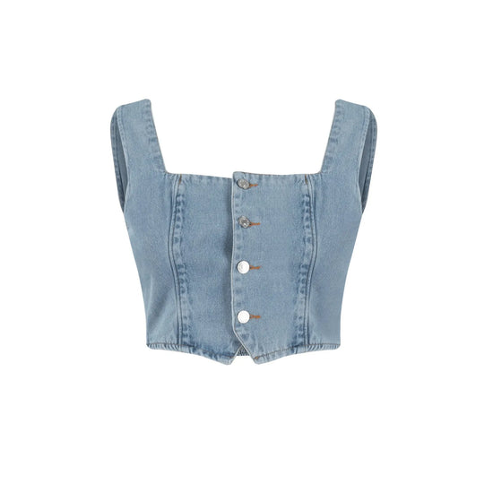 Top Denim Donna Aderente – Crop Top Scollo Quadrato