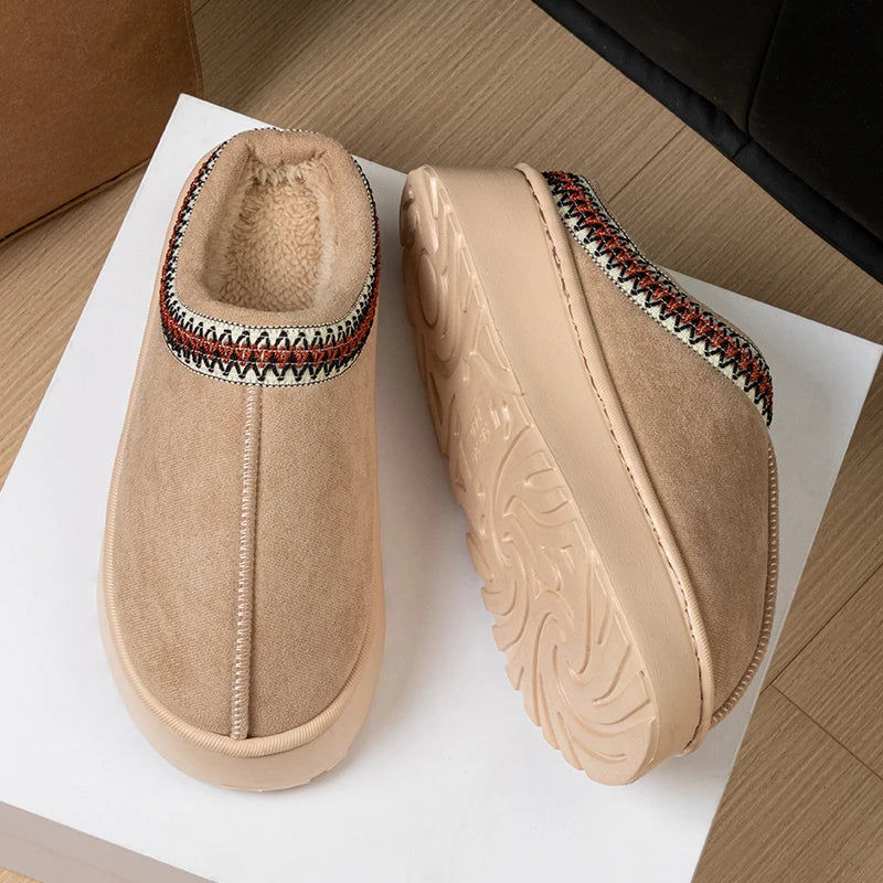 Slippers donna invernali ricamate antiscivolo ‒ pantofole plush indoor/outdoor con suola spessa e bordo caldo per l’inverno 2025