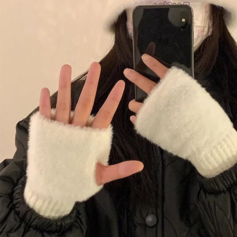 Guanti in pelliccia sintetica “mink fleece” half-finger donna – Guanti senza dita caldi e morbidi per l’inverno, perfetti per scrivere e usare lo smartphone