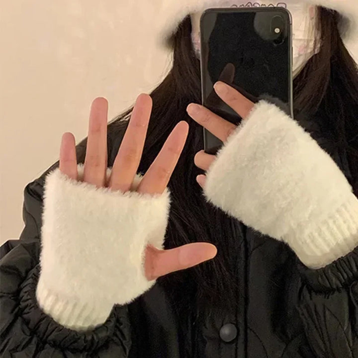 Guanti in pelliccia sintetica “mink fleece” half-finger donna – Guanti senza dita caldi e morbidi per l’inverno, perfetti per scrivere e usare lo smartphone