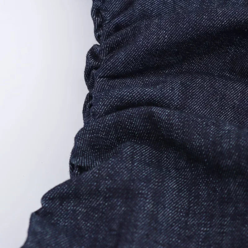 Vestito midi in denim “1975 Series” – abito donna con rever, zip laterale e vita effetto plissé