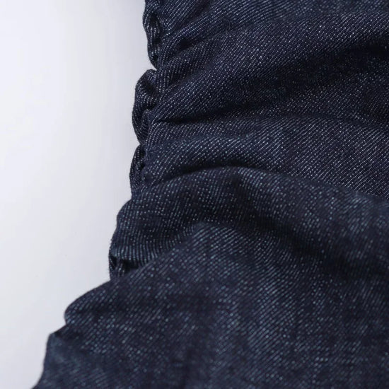 Vestito midi in denim “1975 Series” – abito donna con rever, zip laterale e vita effetto plissé