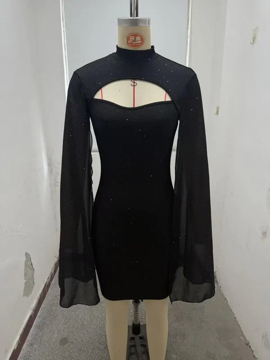 Abito Elegante Donna con Mantella in Chiffon – Vestito Cerimonia Aderente