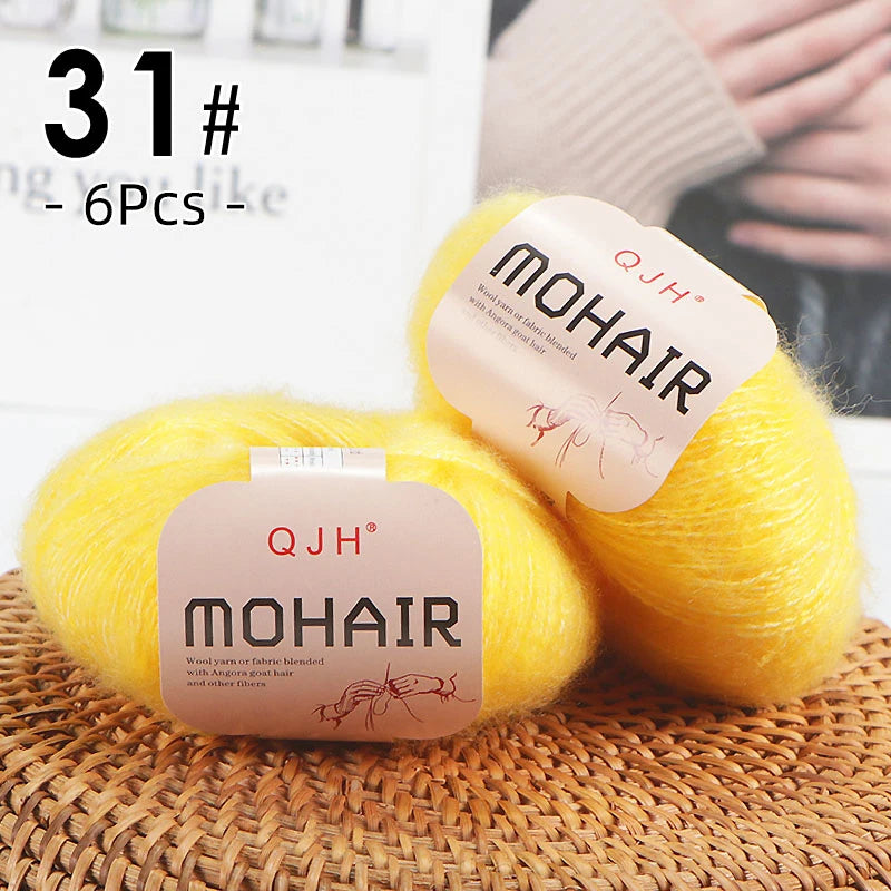 Set 6 gomitoli filato mohair morbido – lana angora effetto fluffy per maglioni, sciarpe, shawl fai-da-te