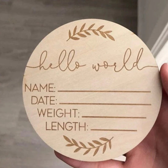 Porta Braccialetto Nascita Neonato – Targhetta Hello World in Legno