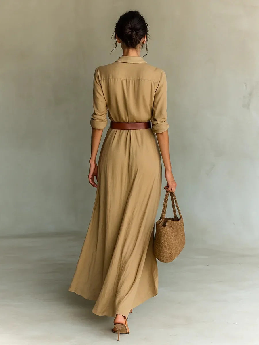Vestito lungo donna 2025 ‒ abito elegante manica lunga con scollo profondo, cintura, taglio asimmetrico “irregular”, perfetto per party e occasioni speciali