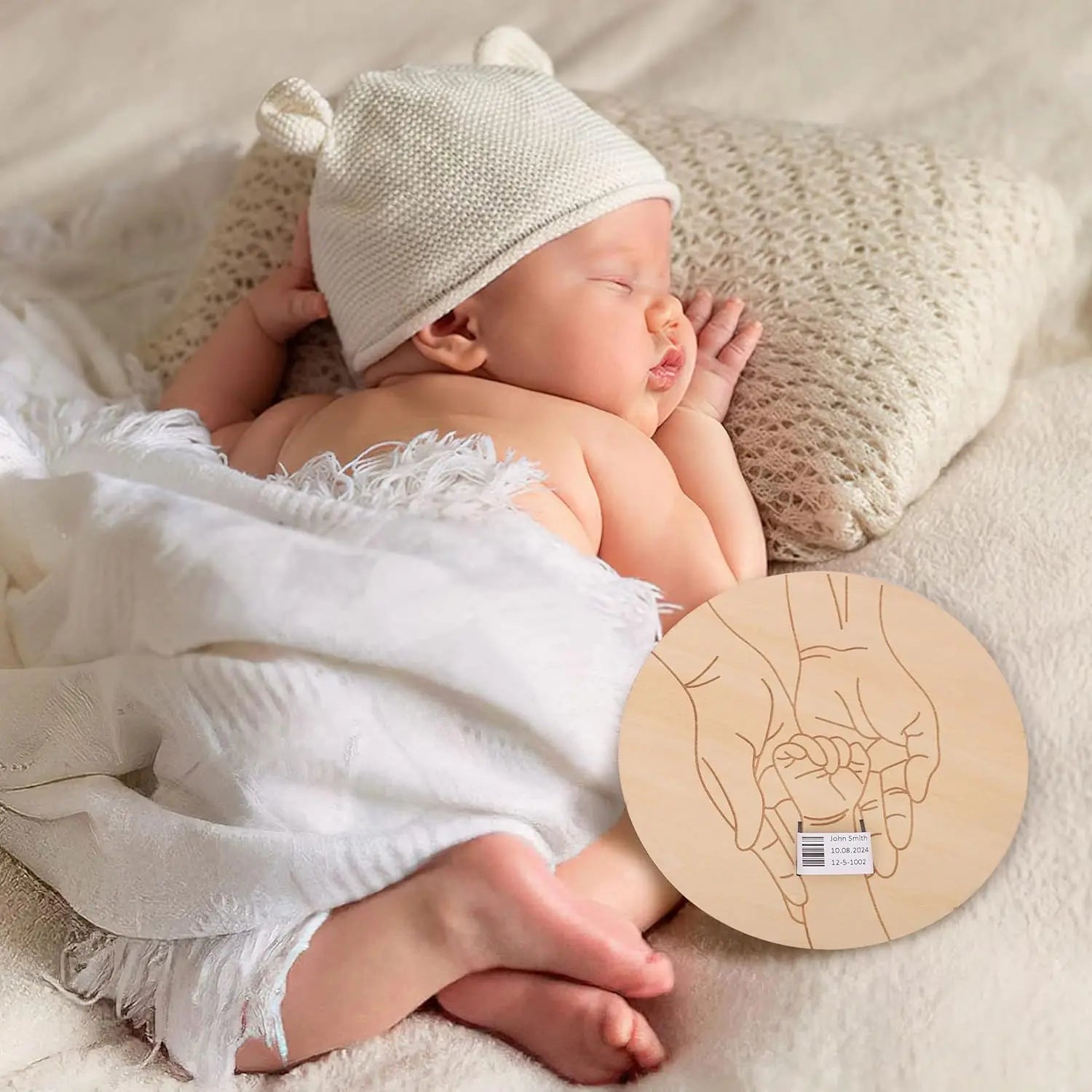 Porta Braccialetto Nascita Neonato – Targhetta Hello World in Legno