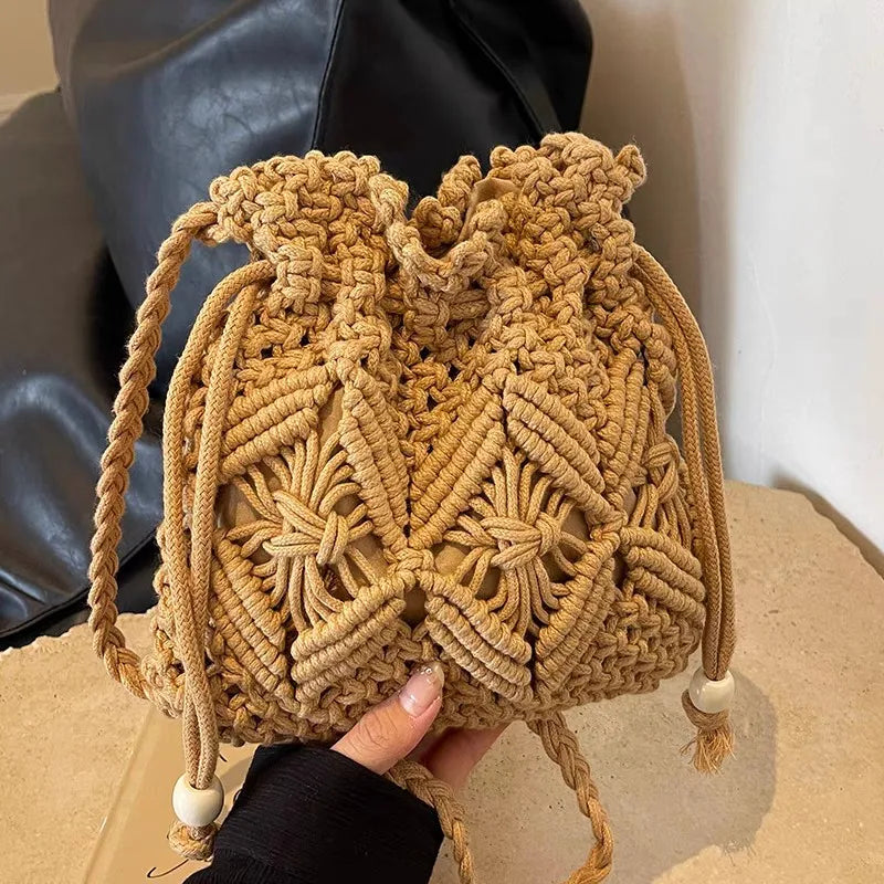 Borsa Donna Effetto Paglia Intrecciata – Secchiello Estivo a Tracolla
