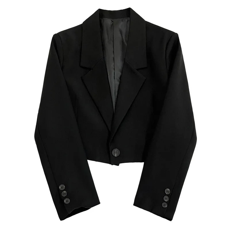 Blazer Donna Cropped Nero Elegante – Giacca Coreana Chic con Bottone