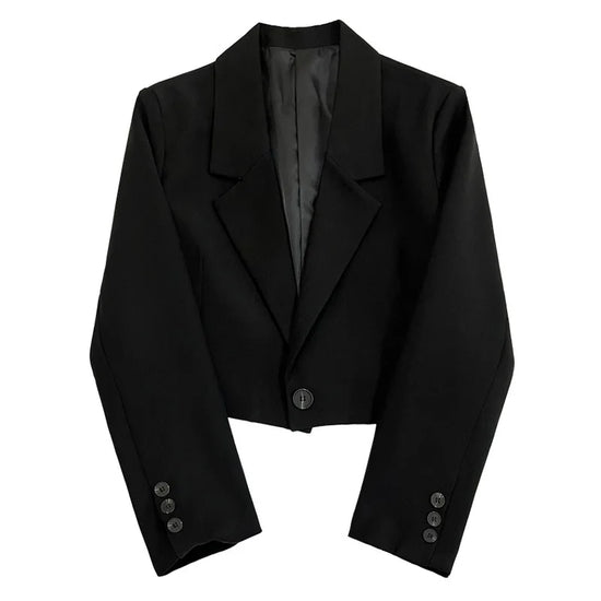 Blazer Donna Cropped Nero Elegante – Giacca Coreana Chic con Bottone