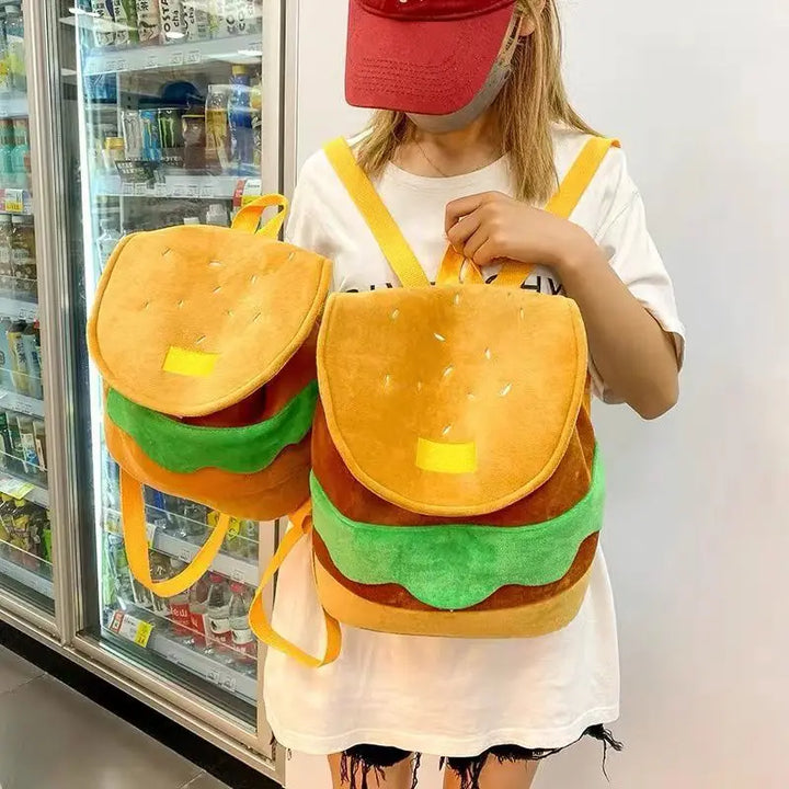 Zaino hamburger cartoon unisex – Backpack kawaii grande capacità per bambini e adulti, design buffo e comodo