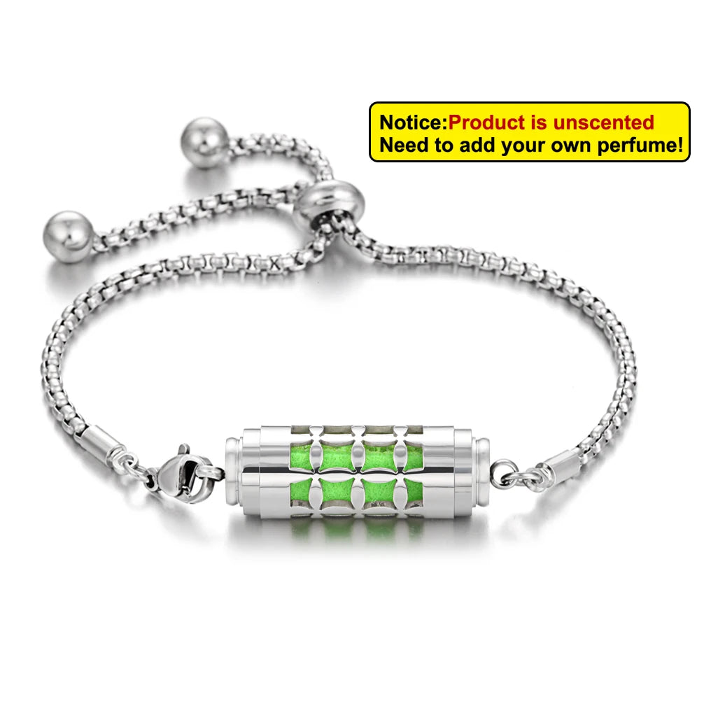Bracciale diffusore aromaterapia argento in acciaio inox – Ciondolo profumato regolabile per oli essenziali