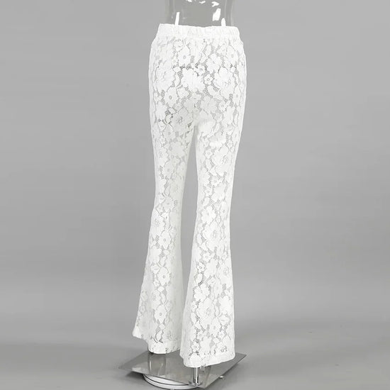 Pantaloni flare bianchi a vita alta in pizzo floreale – Estate 2025