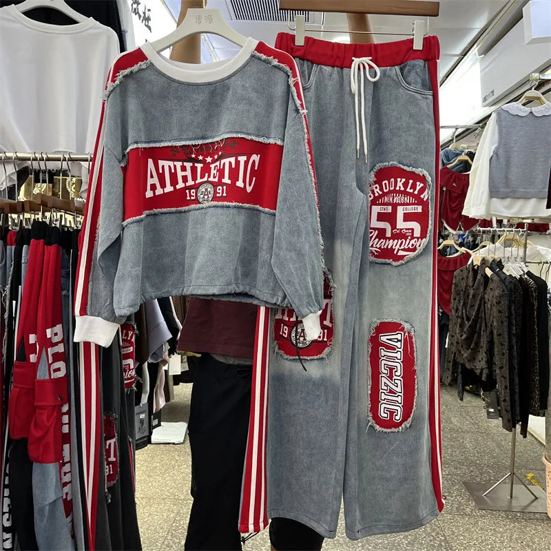 Completo Donna Felpa + Pantaloni Color-Block – Set Streetwear Casual con Cuffs Grezzi