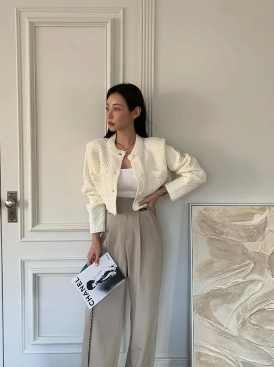 Cardigan donna coreano maniche corte collo polo – versatile knit senza maniche, girocollo, perfetto per tutte le stagioni