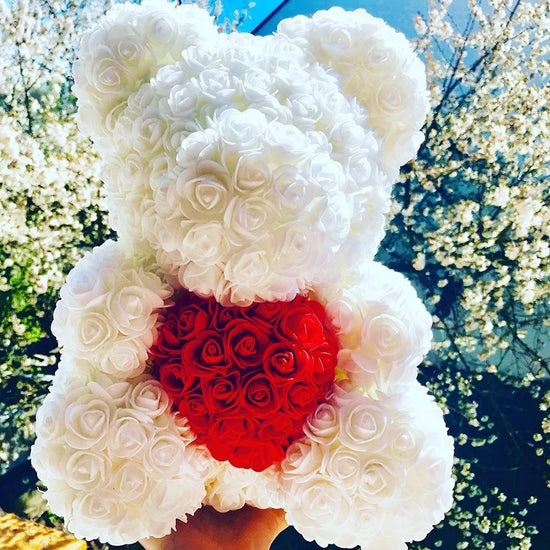 Orsetto di Rose Artificiali 40 cm Regalo Romantico per San Valentino e Anniversario