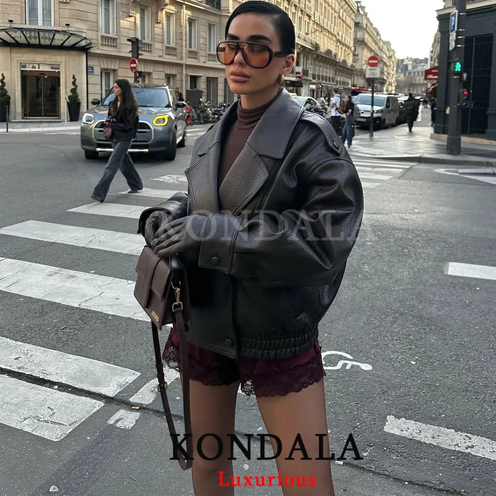 Giacca Donna Effetto Pelle con Collo Effetto Pelliccia - immagine 5