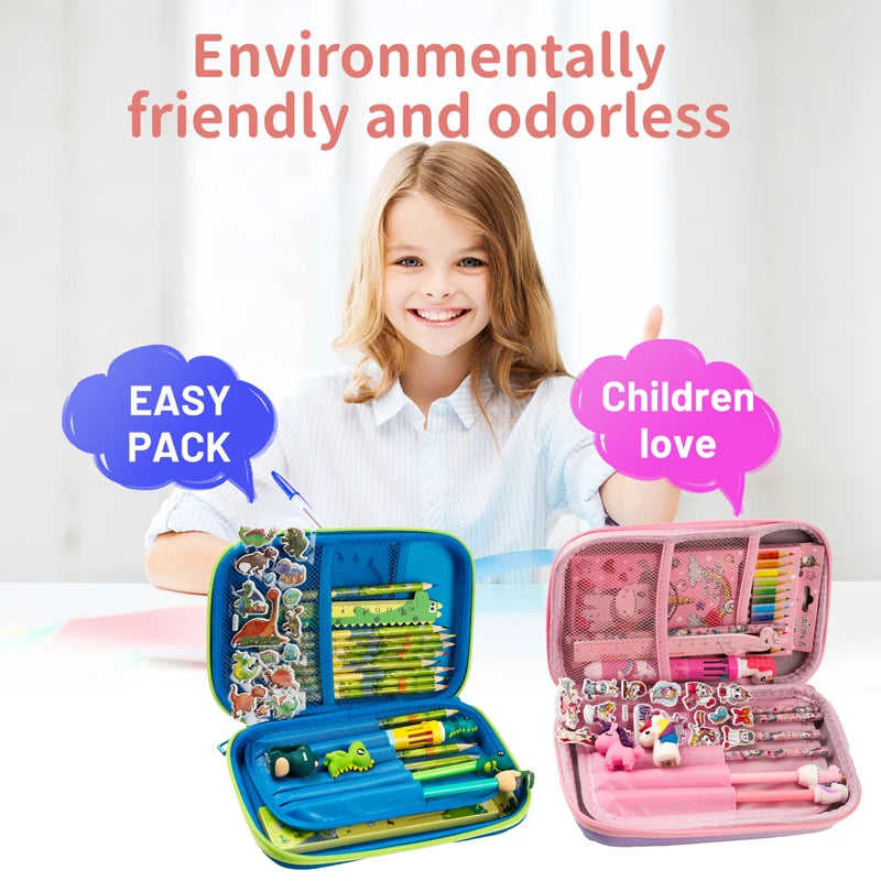 Cool Dinosaur Pencil Case Stationery Set Unicorn 3D EVA Pencil Box Organizer School Supplies for Kids Boys Back To School Gift