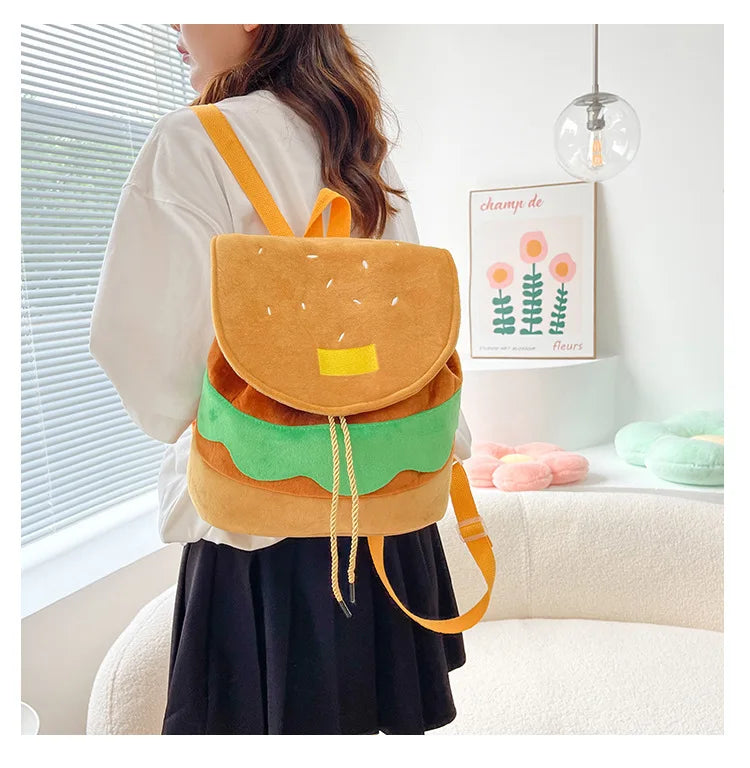 Zaino hamburger cartoon unisex – Backpack kawaii grande capacità per bambini e adulti, design buffo e comodo