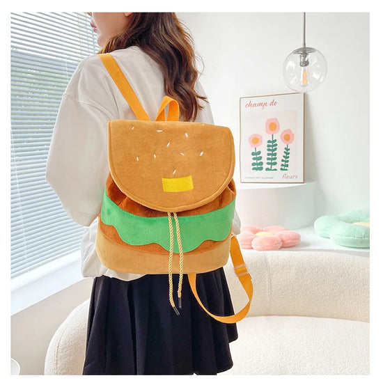 Zaino hamburger cartoon unisex – Backpack kawaii grande capacità per bambini e adulti, design buffo e comodo