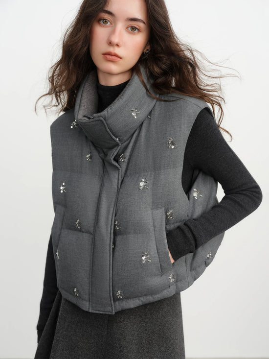 Piumino o gilet donna trapuntato con decorazioni - Gilet senza maniche