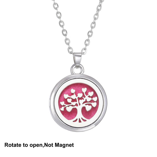 Collana Aromaterapia Albero della Vita – Ciondolo Rotondo Diffusore Oli Essenziali in Acciaio Inox | Idea Regalo Donna