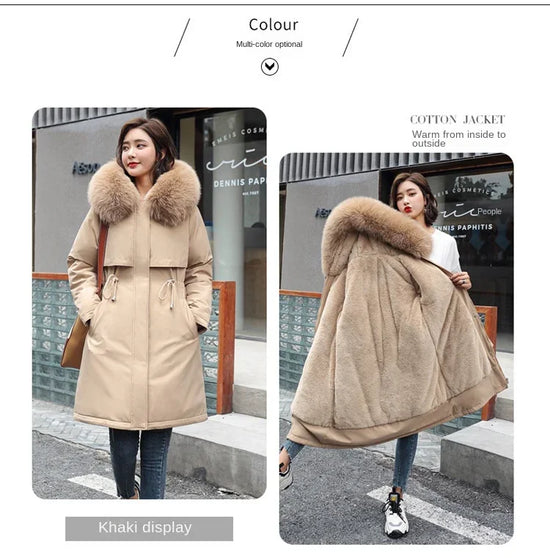 Parka invernale donna – Cappotto lungo imbottito con fodera in lana, cappuccio e colletto in pelliccia, giacca calda da neve