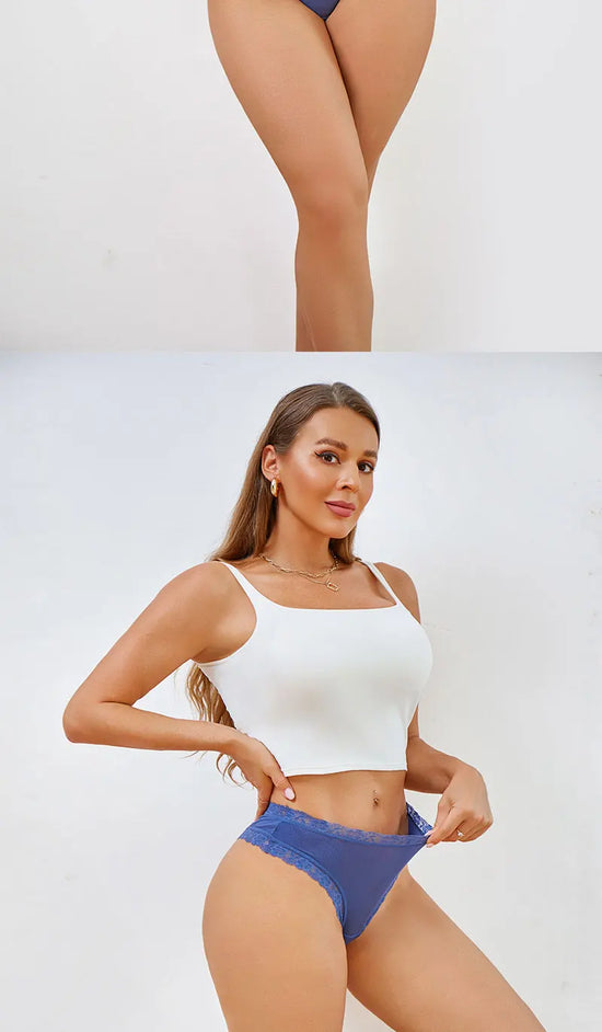 Set 5 pezzi perizomi donna vita media contrasto pizzo floreale – mutandine traspiranti sexy low-waist da S a XXL