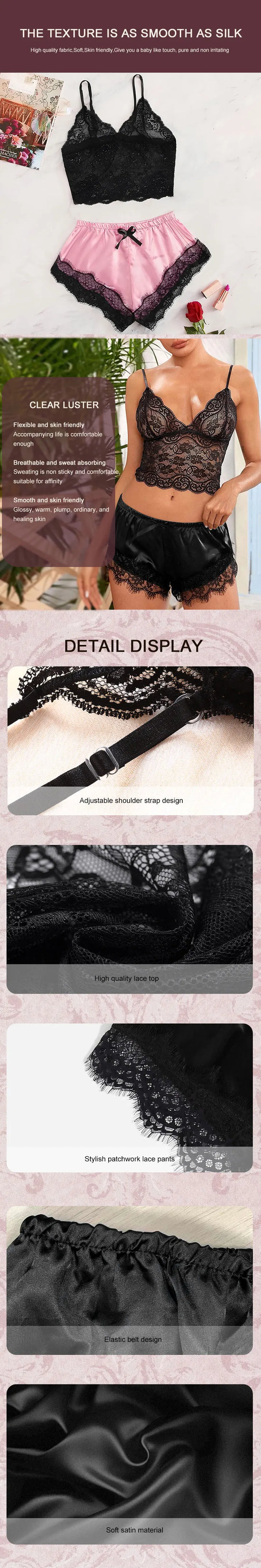 Completo Pigiama Sexy in Pizzo – Bralette e Shorts Coordinati 2 pezzi