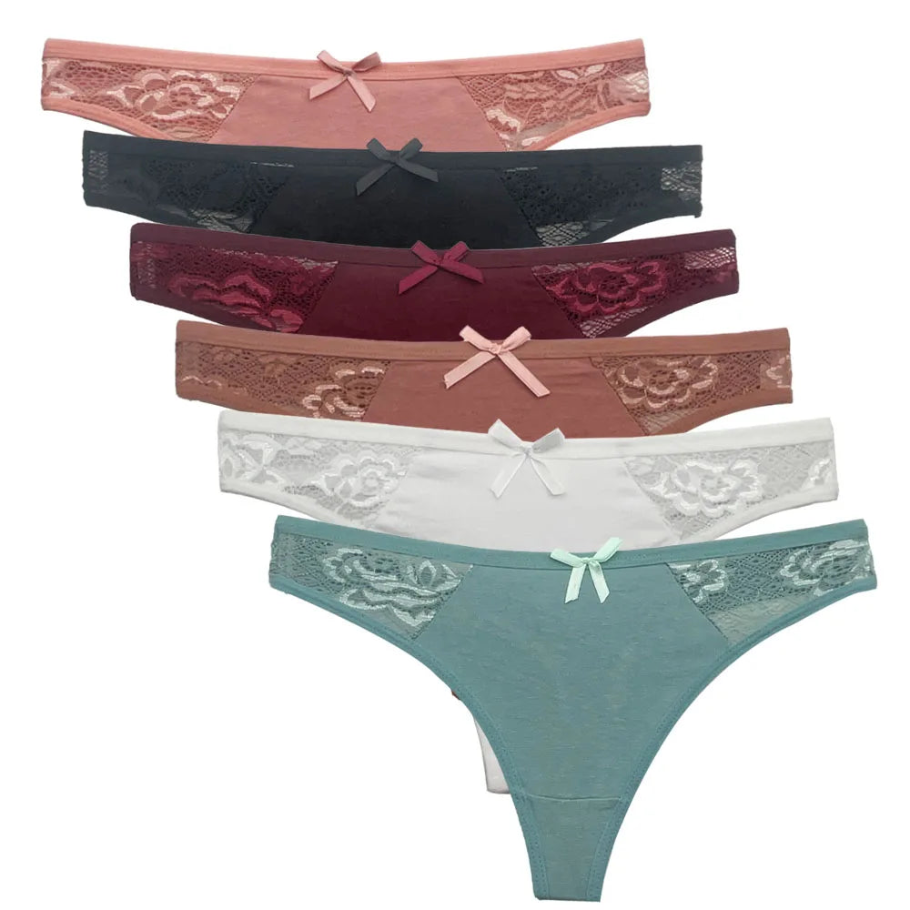 Set 5 pezzi perizomi donna in cotone – G-string vita bassa low-rise in colori solidi, lingerie comoda quotidiana