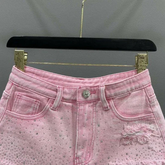 Shorts jeans donna strappati con strass – Vita alta estate 2025