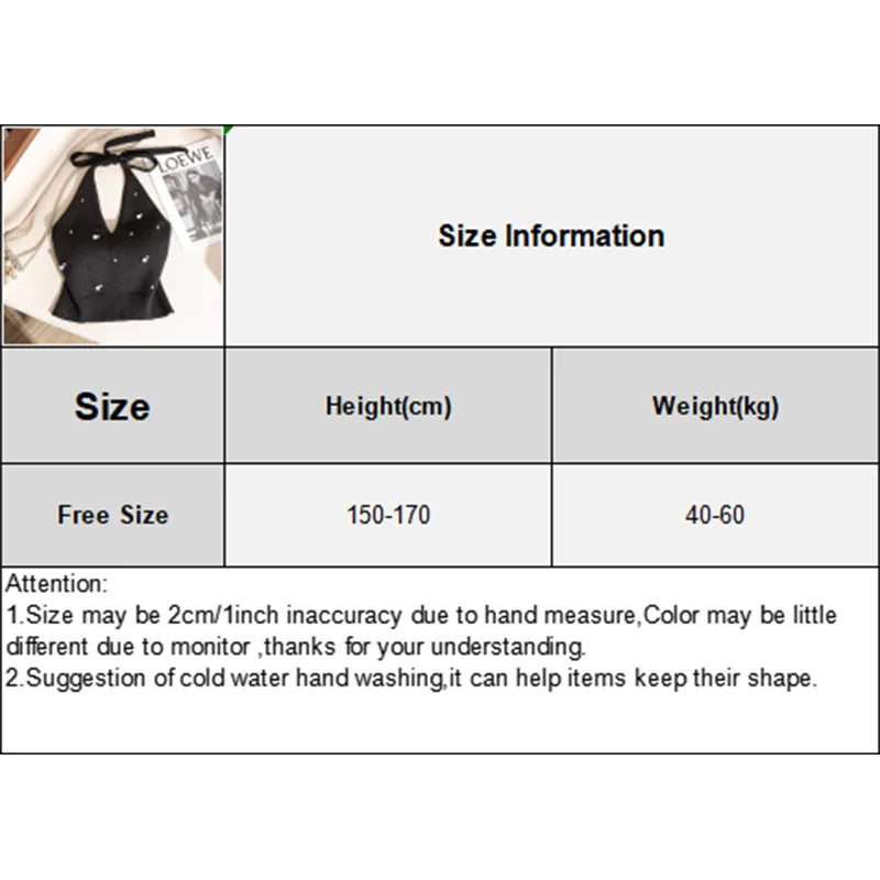 1pc Fashion French Beaded Halter Neck Tie Knot Backless Knitted Vest For Women