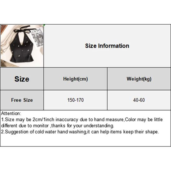1pc Fashion French Beaded Halter Neck Tie Knot Backless Knitted Vest For Women
