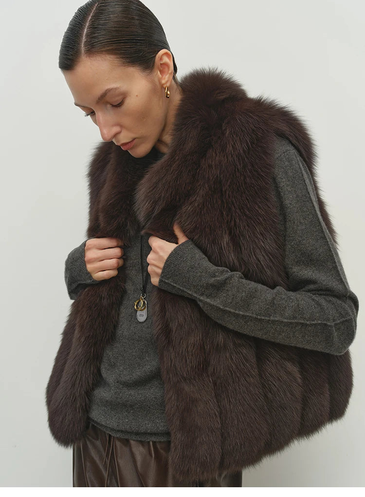 Gilet donna in pelliccia sintetica con collo alto
