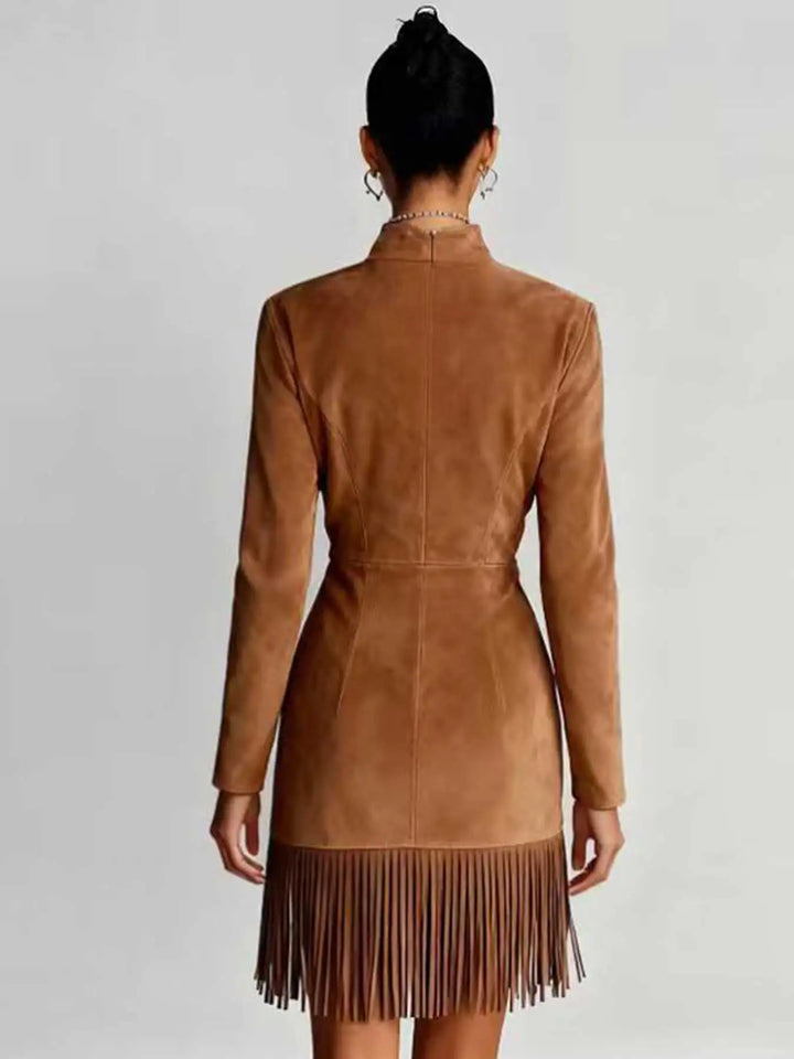 abito donna con scollo profondo e frange per festa primavera 2026