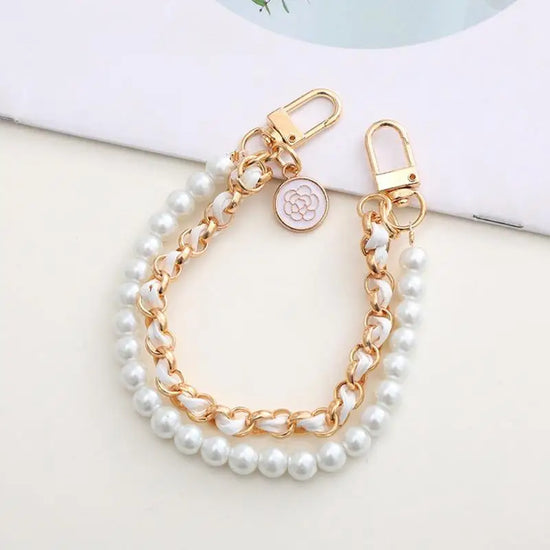 Portachiavi elegante doppio strato con perle + catena in pelle - accessorio fashion bag charm 2025