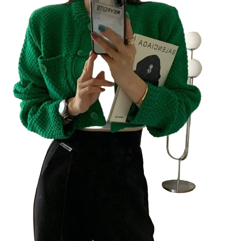 Cardigan donna coreano maniche corte collo polo – versatile knit senza maniche, girocollo, perfetto per tutte le stagioni