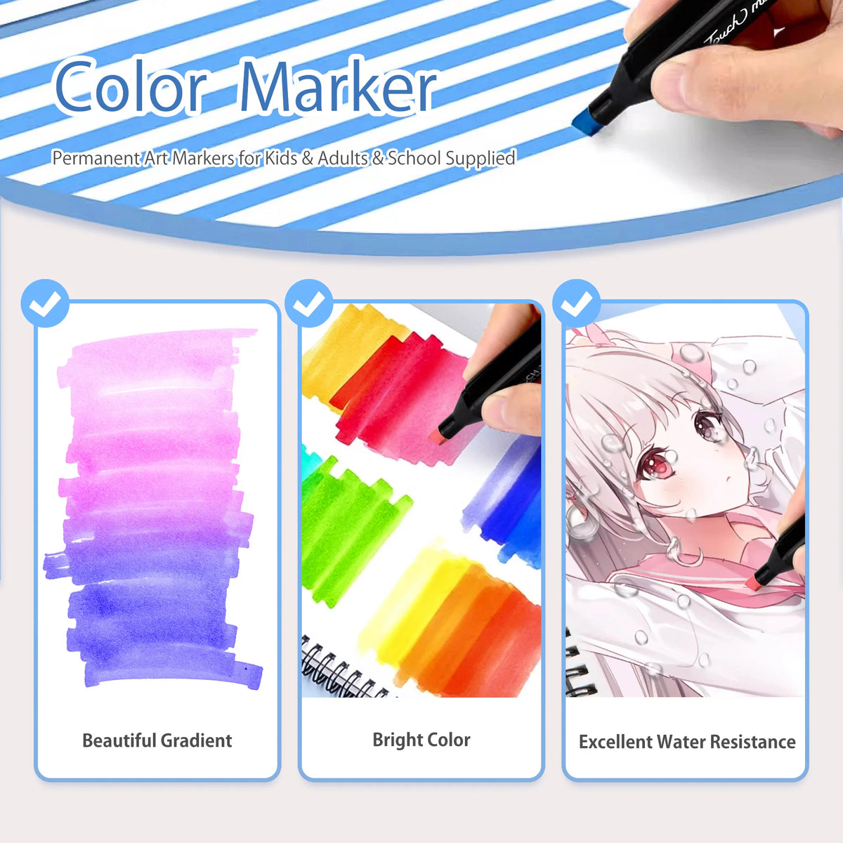 Pennarelli ad Alcool Doppia Punta – Set Artistico per Disegno e Colorazione