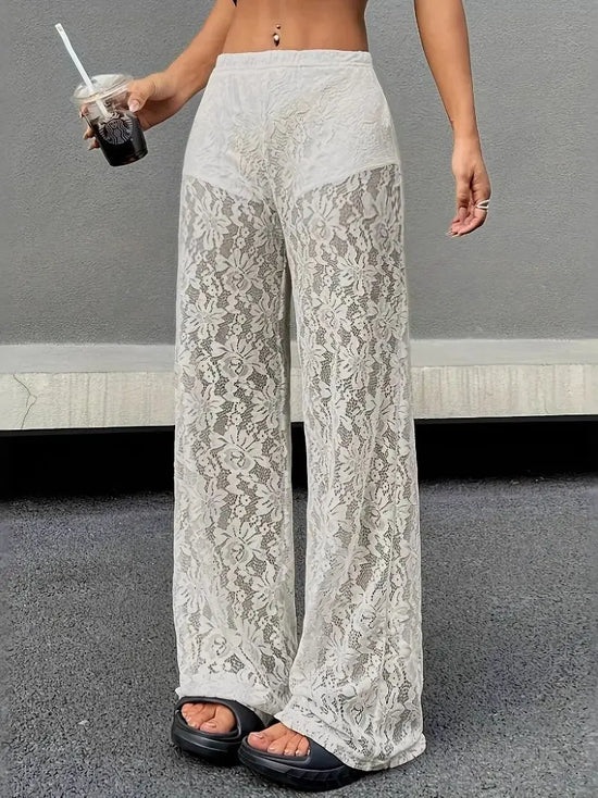 Pantaloni donna con pizzo trasparente dritti vita bassa – Estate 2025