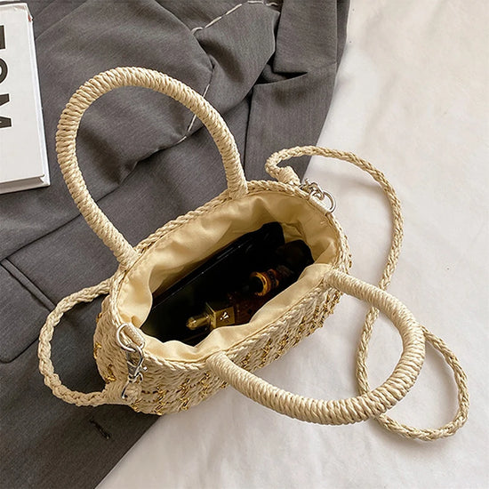 Borsa Piccola a Tracolla Donna in Paglia Intrecciata - Leggera e Trendy