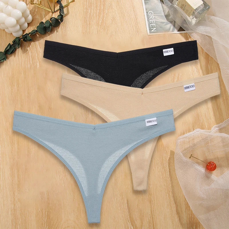 Set 3 pezzi perizomi donna G-string in cotone waffle a vita bassa – underwear sexy comfort quotidiano