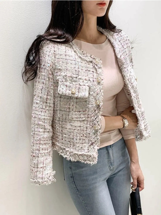 Cardigan Corto Donna Stile Coreano con Collo Tondo e Design Aperto – Giacca Imbottito