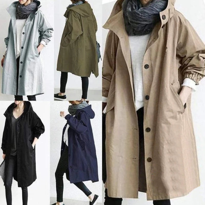 Giacca windbreaker donna con cappuccio, tasche e chiusura a bottoni – antivento, impermeabile, quick-dry, perfetta per escursioni e outdoor