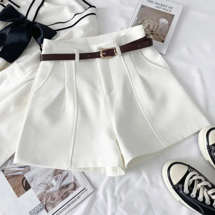 Pantaloncini donna vita alta stile coreano – gamba larga A‑line in cotone 2025