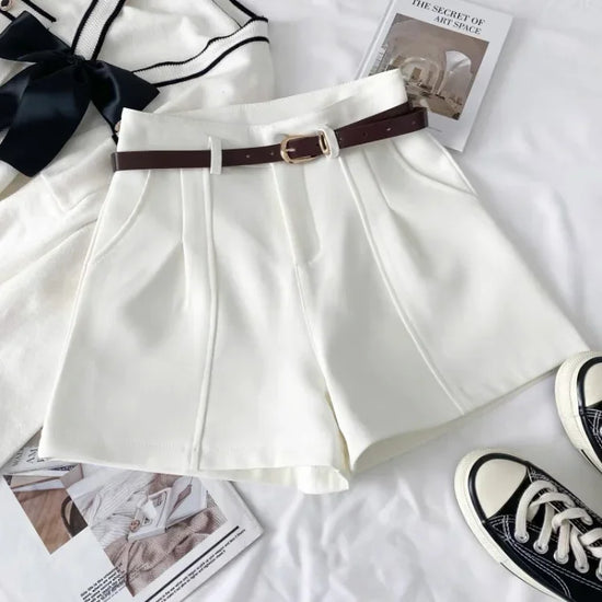 Pantaloncini donna vita alta stile coreano – gamba larga A‑line in cotone 2025