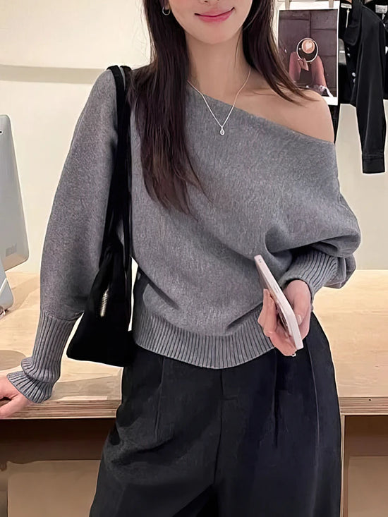 Maglione donna con spalle scoperte e maniche ampie - Grigio (GRAY)