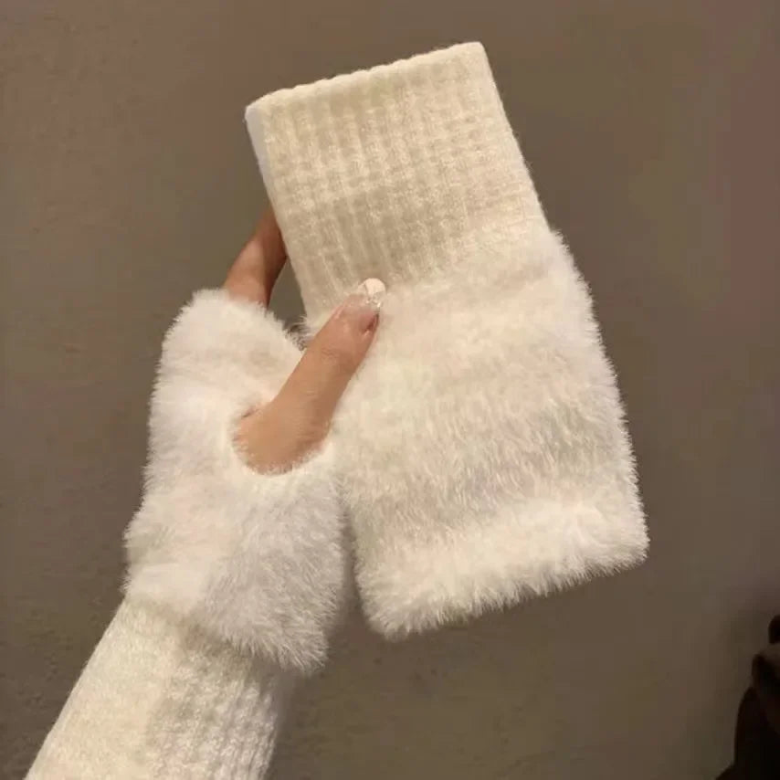Guanti in pelliccia sintetica “mink fleece” half-finger donna – Guanti senza dita caldi e morbidi per l’inverno, perfetti per scrivere e usare lo smartphone