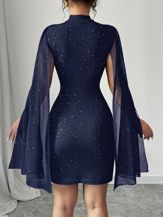 Abito Elegante Donna con Mantella in Chiffon – Vestito Cerimonia Aderente