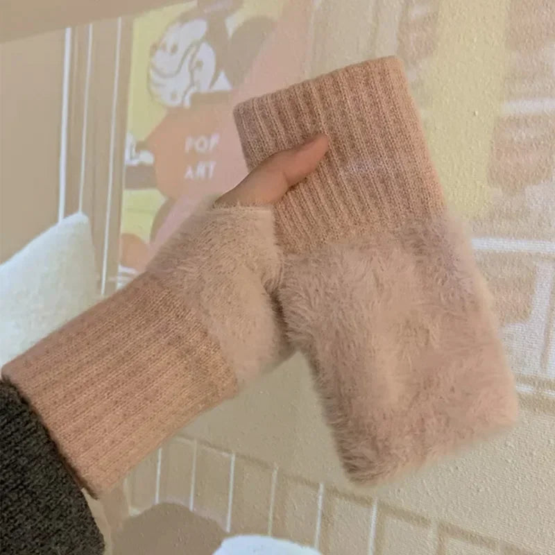 Guanti in pelliccia sintetica “mink fleece” half-finger donna – Guanti senza dita caldi e morbidi per l’inverno, perfetti per scrivere e usare lo smartphone